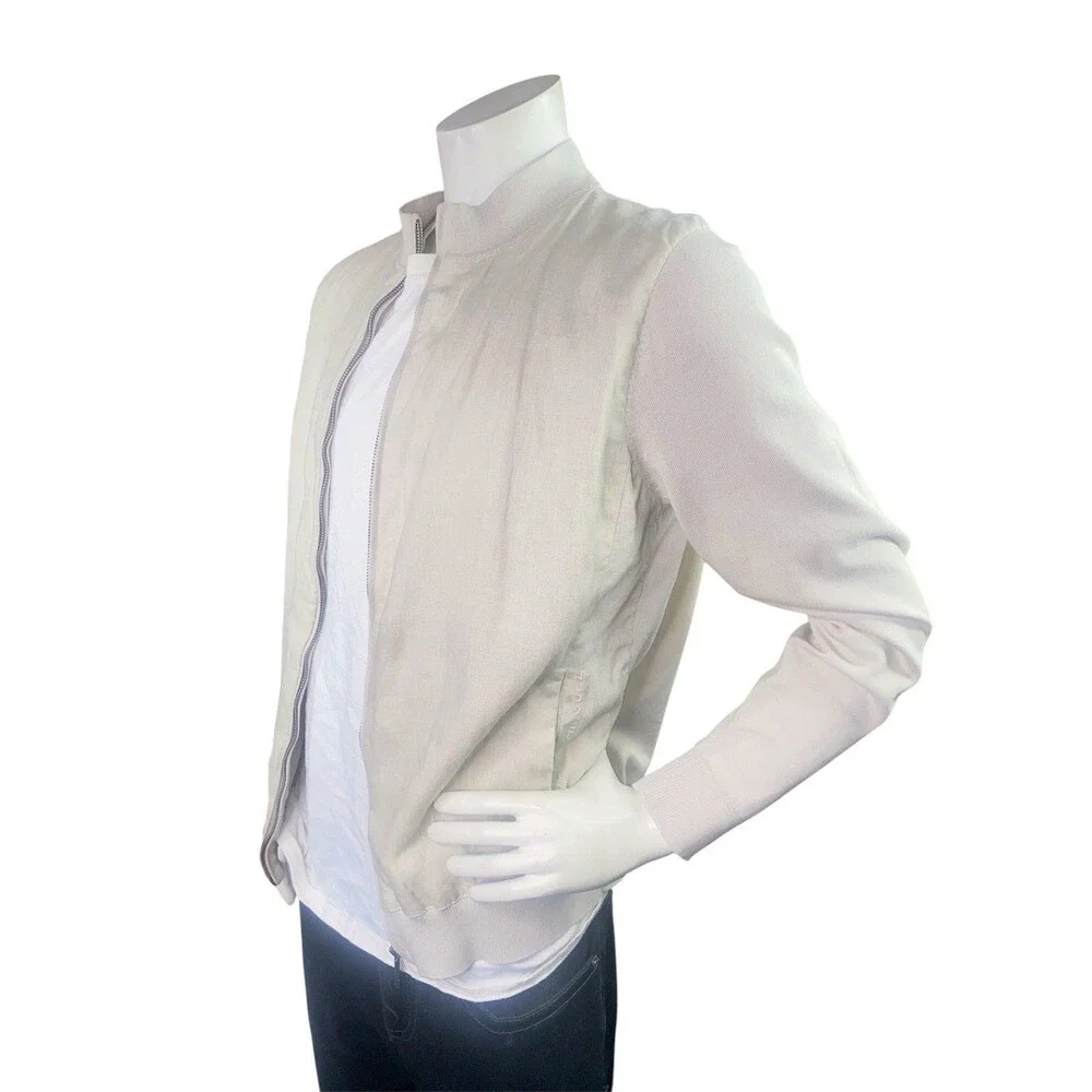 Adolfo Dominguez Men's XL Beige Full-Zip Knit Linen Hybrid Bomber Jacket Sweater